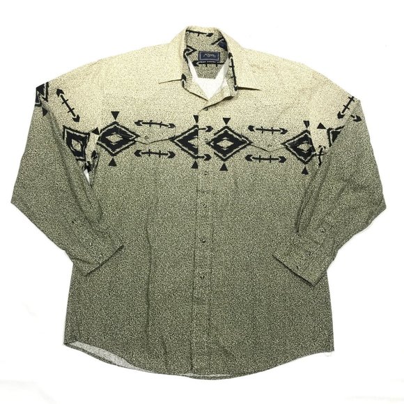 VTG Roper Western Rodeo Cowboy Aztec Long Sleeve Pearl Snap Shirt Mens Large - Picture 1 of 4